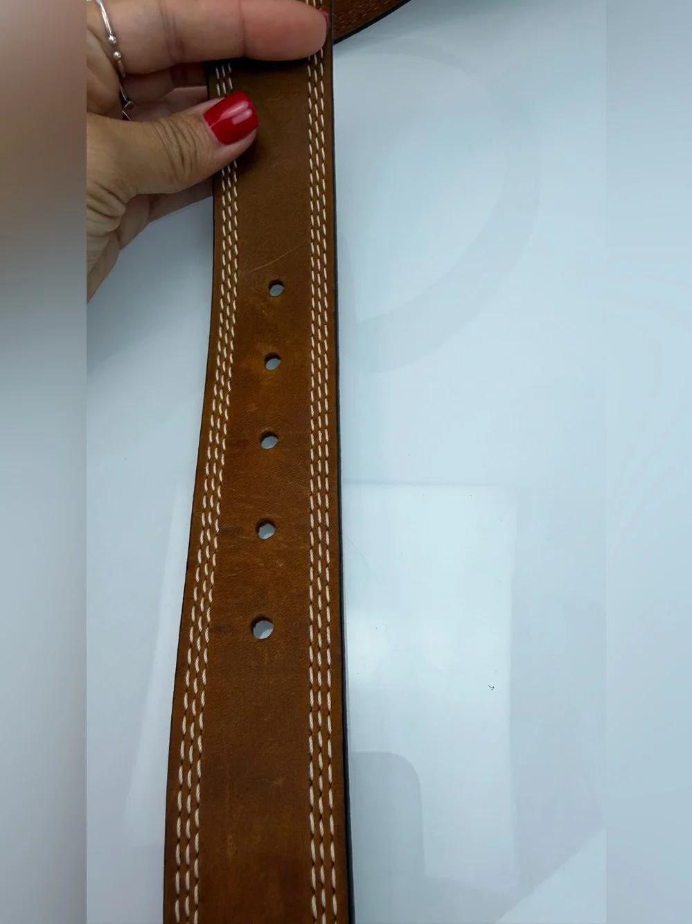 Justin Brown Suede Western Style Belt Size 38 Oval Buckle Flowers